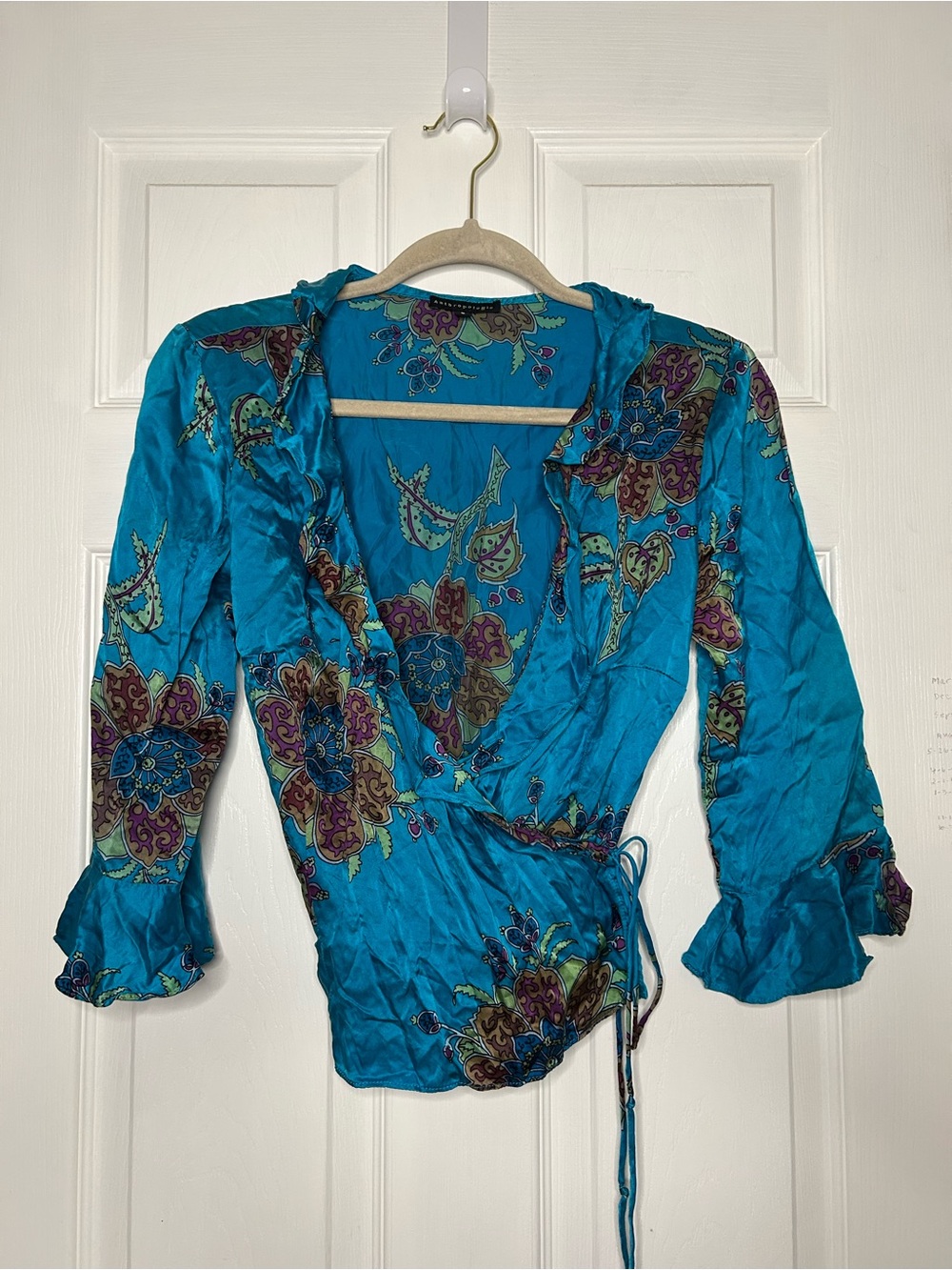 Anthropologie Vintage Silk Floral Paisley Ruffled Wrap Top